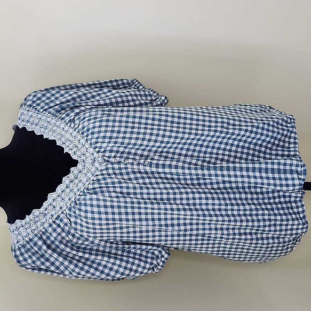Madewell Blue Gingham Linen Top